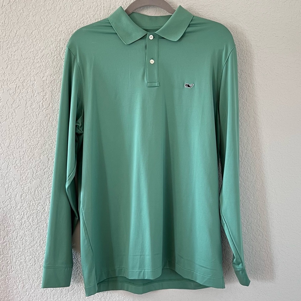 Vineyard Vines Polo Shirt Green Mens Performance Long Sleeve Medium